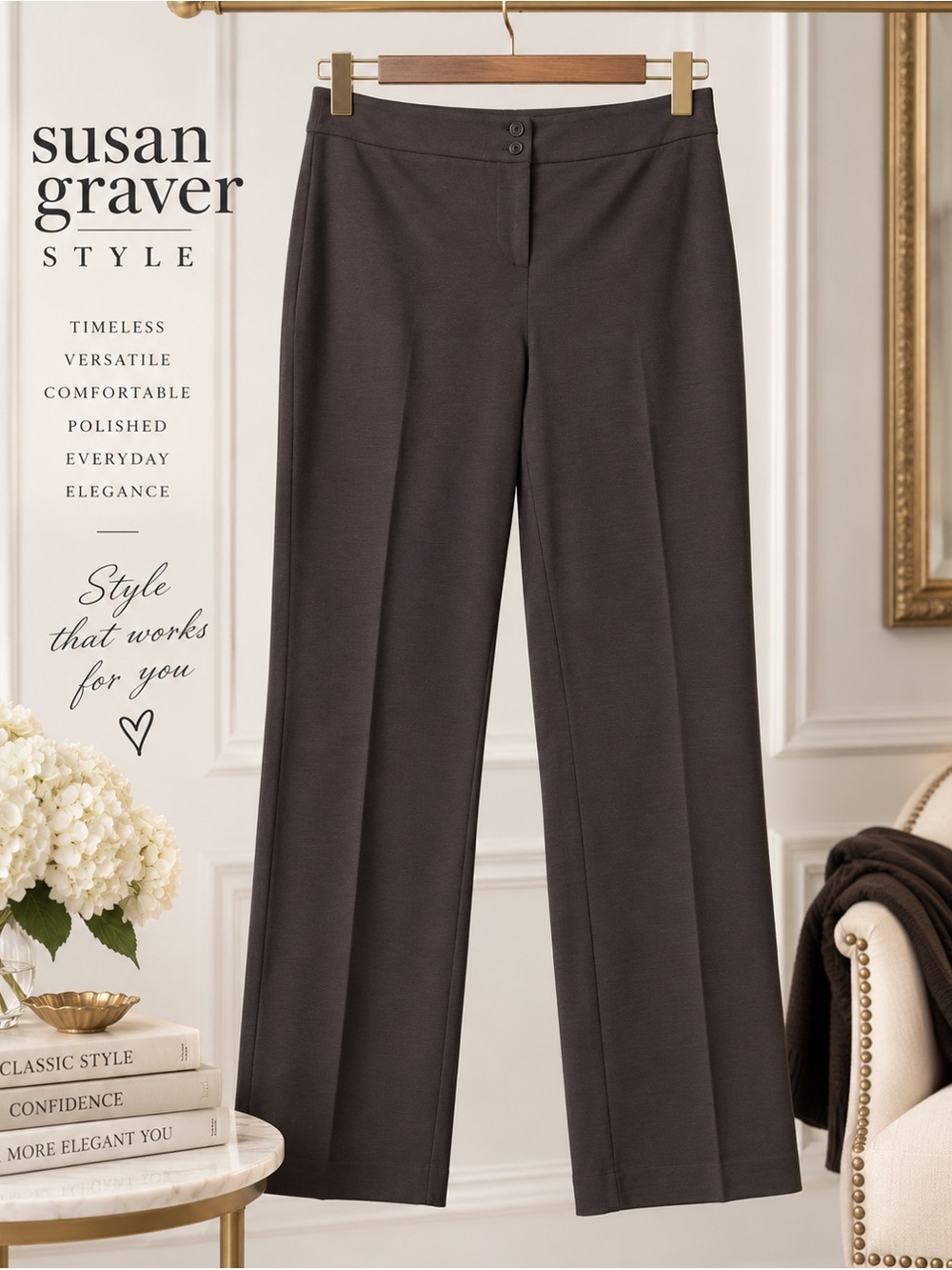 Susan Graver Style Brown Trousers – Size M – Like New